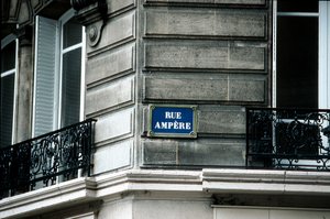 Street sign, Rue Ampere, Paris, France