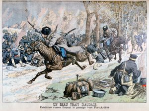 Surprise Attack by Russian Cavalry on the Road to Port Arthur, Russo-Japanese War, 1904