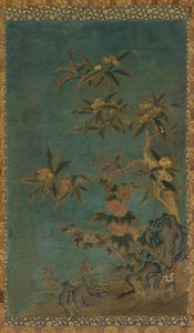 Tapestry: Fruit Trees and Hollyhocks by Unbekannt