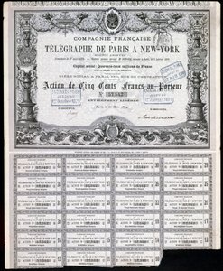 General Paris-New York Telegraph Share Certificate, 27 March 1879 by Unbekannt