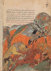 The Attack on the Camel by the Lion, Crow, Wolf, and Jackal, Folio from a Kalila, 18th century by Unbekannt