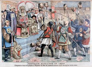 The Emperor being shown heads of Mandarins suspected of supporting the Russians, China by Unbekannt