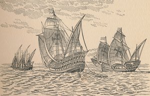 The Fleet of Columbus by Unbekannt
