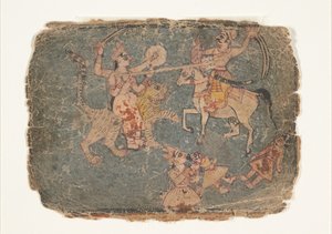The Goddess Durga Slaying an Enemy, Page from a Dispersed Markandeya Purana
