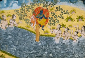 The Gopis Plead with Krishna to Return Their Clothing, Page from a Bhagavata Purana, ca. 1610