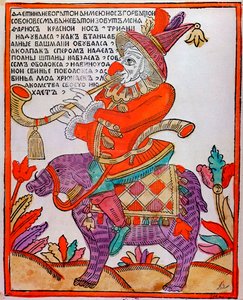 The Jester Farnos the Red Nose, Lubok print by Unbekannt
