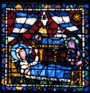 The Nativity, stained glass, Chartres Cathedral, France by Unbekannt