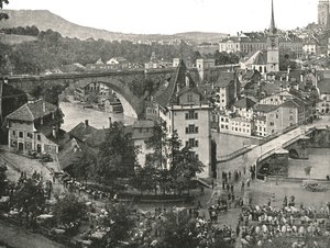 The Nydeggbrücke and Cattle Market, Bern, Switzerland by Unbekannt