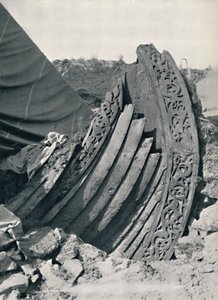 The Oseberg Ship in the Mound, Showing the Carving on Stem and Railing by Unbekannt