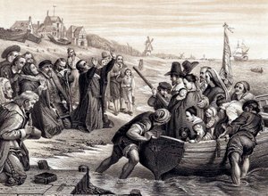 The Pilgrim Fathers Leaving Delft Haven on Their Voyage to America, July 1620 by Unbekannt