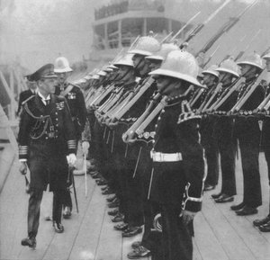 The Prince of Wales inspecting marines at Portsmouth, Hampshire, 1921