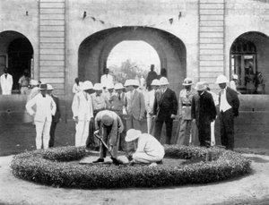 The Prince of Wales planting a tree at the Kumasi Church College, Ghana