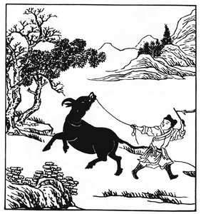 The Ten Oxherding Pictures by Puming, Stage 2: Taming, Discipline Begun