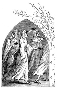 The Wise Virgins going to meet the bridegroom, their lamps shining brightly by Unbekannt