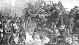 The Zulu War, 1879: Men of H.M.S. Shah inside the Laager at Ginghilovo, 1901 by Unbekannt