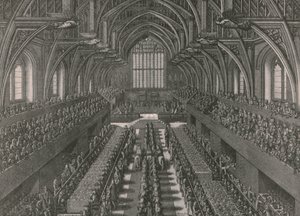 The Banquet in the Great Hall at the Palace of Westminster...Coronation of James II in 1685, 1902 by Unbekannt