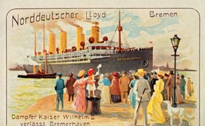 The giant SS Kaiser Wilhelm II pulls away from the quayside at Bremerhaven, Germany, 1905 by Unbekannt