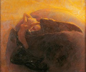 The Golden Sun Awakens the Moon Depicted as a Winged Woman by Unbekannt