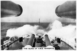 The guns of the battleship HMS Warspite