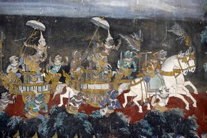 Murals depicting stories from the Reamker in the Silver Pagoda compound walls, Cambodia
