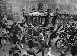 The royal coach on its way to open parliament, London