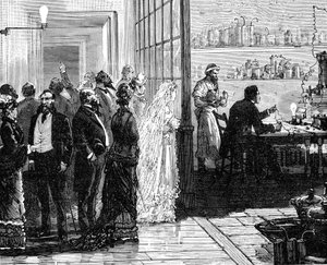 Thomas Edison experimenting with electric lamps on his wedding day by Unbekannt