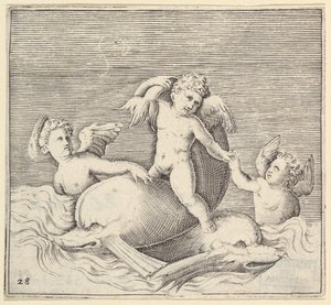 Three Cupids and Two Dolphins