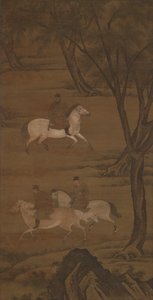 Three Horsemen Riding under Willows
