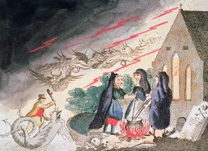 Three Witches in a Graveyard by Unbekannt