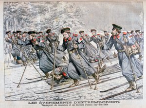 Transporting Sick and Wounded Russian Troops on Skis, Russo-Japanese War