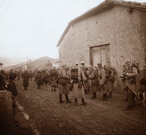 Troops with packs on backs, Somme, northern France