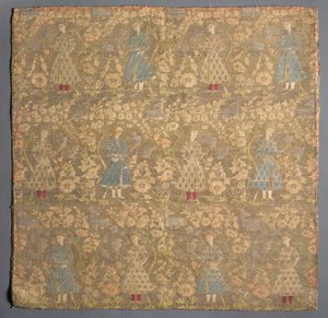 Twill weave with falconers amid rose bushes, 1650-1699 by Unbekannt
