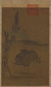 Two Fighting Water Buffaloes by Unbekannt