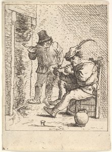 Two Male Peasants Holding Pipes before a Fireplace, After 1625-90 by Unbekannt
