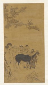 Two Men and Two Horses Under a Pine Tree, Qing Dynasty
