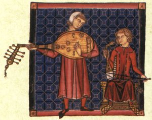 Two Minstrels. Illustration from the Codex of the Cantigas de Santa Maria, c. 1280