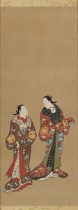 Two tall women in dark robes, Edo period, 1615-1868