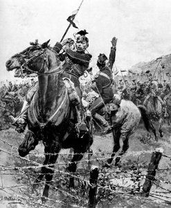Uhlans Checked by Barbed Wire Near Liege, Belgium, First World War, 1914