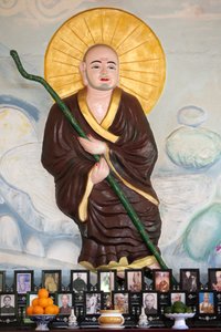 Van Hanh Zen Buddhist Monastery. Buddhist Monk Over Vietnamese Altar for Ancestors. The Veneration of the Dead. Dalat, Vietnam