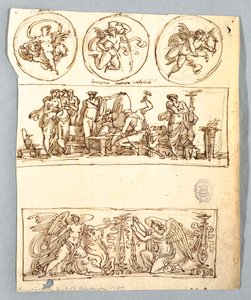 Venus at Forge of Vulcan, Winter, Victories and Three Roundels, Putti as Elements