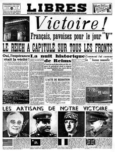 Victory!, front page of Libres newspaper, 9 May 1945