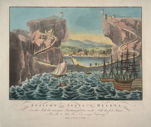 View of the Island of St. Helena from the Side of the Landing Place near the Fort James by Unbekannt