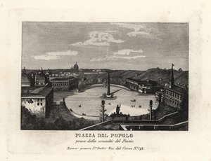 View of the Piazza del Popolo with an Egyptian obelisk of Rameses II from Heliopolis, from the summit of the Pincian Hill, Rome