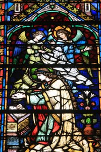 Virgin Mary, Details, Coronation of the Virgin, Stained Glass Windows by Frantz Mayer de Munick 1884, Chapel of Notre Dame de la Ronde, St. Stephen Cathedral of Metz