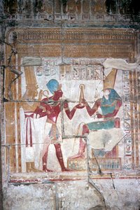 Wallpainting of Sethos I before Horus, Temple of Sethos I, Abydos, Egypt by Unbekannt