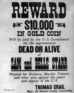 Wanted poster for the outlaws Sam and Belle Starr
