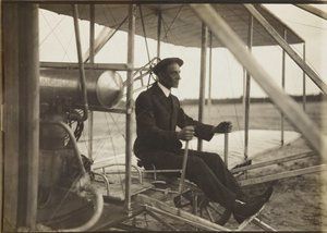 Wilbur Wright in the flyer by Unbekannt