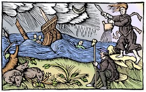 Witch raising a storm, 1562 by Unbekannt