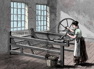 Woman using a Spinning Jenny, c1880