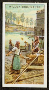 Women washing the precious metal platinum from alluvial gravels, Urals, Russia, 1916
